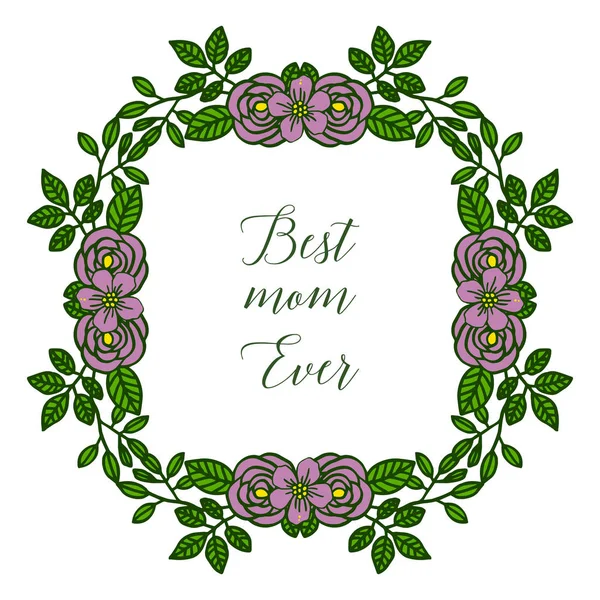 Ilustración vectorial decorativa de la tarjeta de la mejor mamá para el arte marco de flores púrpura — Vector de stock