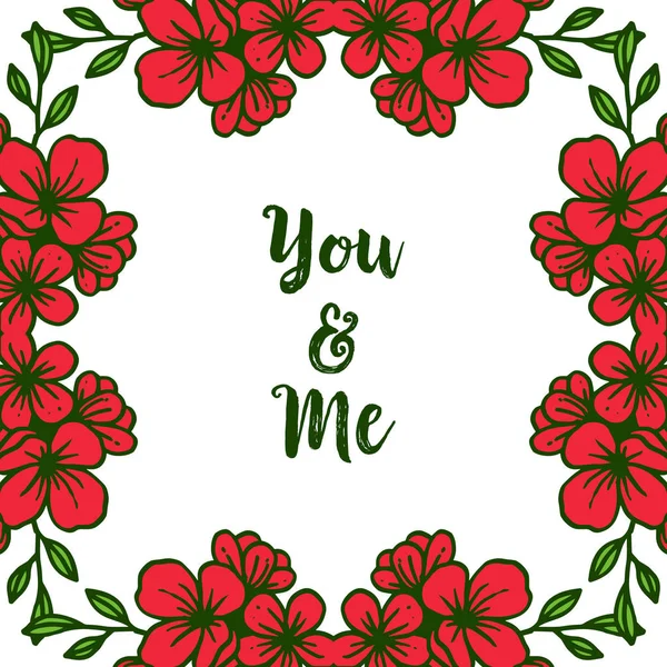 Carte d'illustration vectorielle toi et moi avec cadre en couronne rouge — Image vectorielle