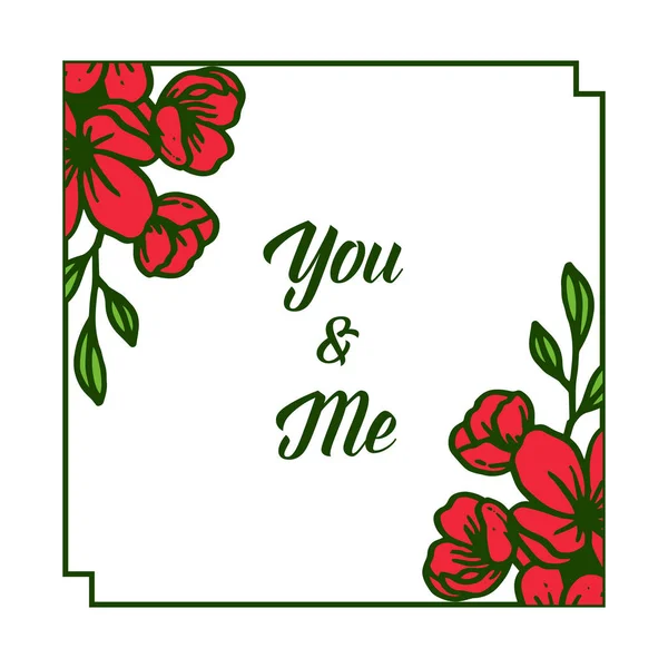 Vektör illüstrasyon dekor kart sen ve bana çeşitli doku kırmızı çiçek çerçeve ile — Stok Vektör
