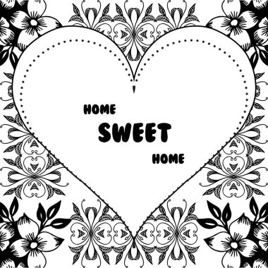 Vektör illüstrasyon ev tatlı ev harfleri ile izole çiçek çerçeve