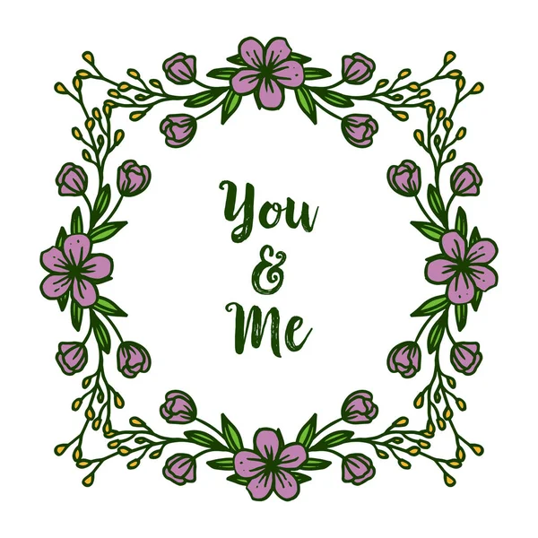 Vector illustratie paarse bloem frames geïsoleerd op witte achtergrond met brief u en mij — Stockvector