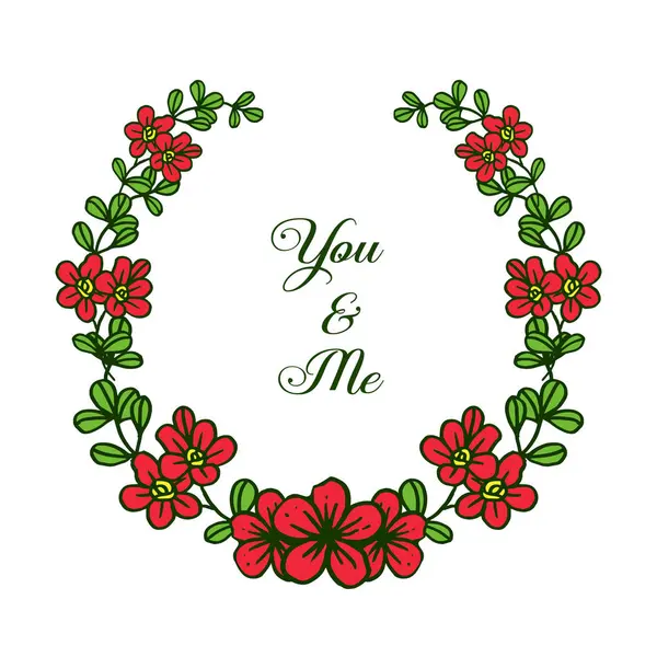 Illustration vectorielle élégant cadre fleur rouge avec vous et moi — Image vectorielle