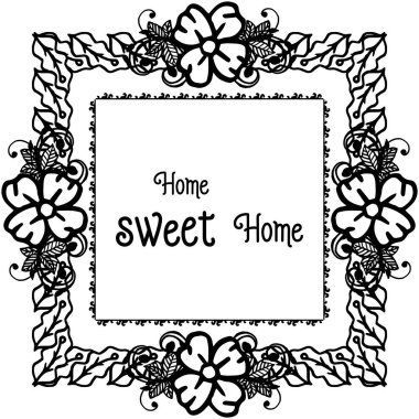 Sevimli çiçek çerçevesi için vektör illüstrasyon yazı ev tatlı ev