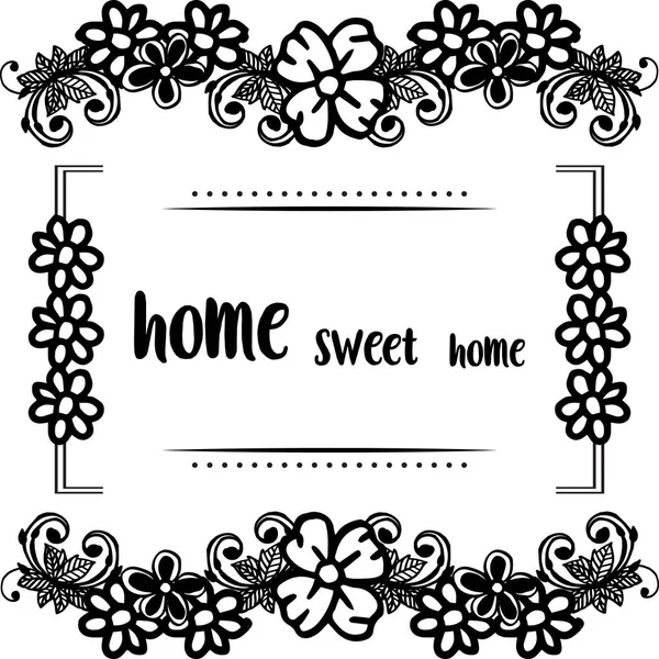 Tarjeta de ilustración vectorial del hogar dulce hogar con varios adornos marco de flores — Vector de stock