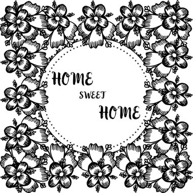 Vintage grafik ev tatlı ev ile Vektör illüstrasyon siyah beyaz çiçek çerçeve