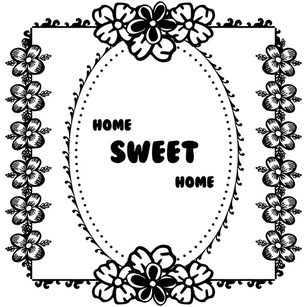 Vintage grafik ev tatlı ev ile Vektör illüstrasyon siyah beyaz çiçek çerçeve — Stok Vektör
