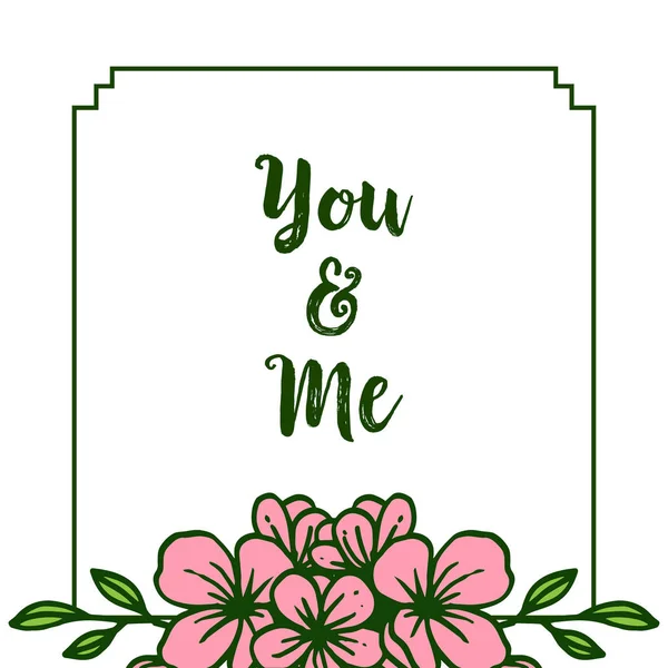Ilustración vectorial lindo marco de corona rosa con tarjeta de invitación usted y yo — Archivo Imágenes Vectoriales