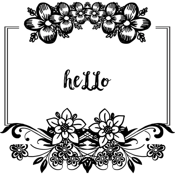 Vector illustration cute card hello with beautiful wreath frame — Stock Vector