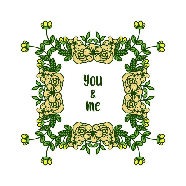 Vector illustration style of card you and me with various ornate of yellow flower frame — Stock Vector