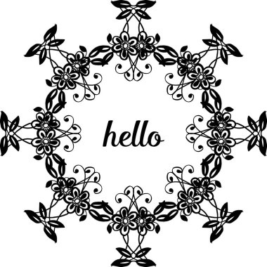 Çiçek çerçeve siyah beyaz vektör illüstrasyon davetiye kartı merhaba