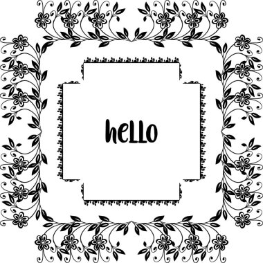 Çiçek çerçeve siyah beyaz vektör illüstrasyon davetiye kartı merhaba