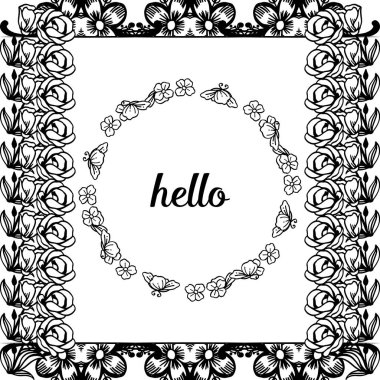 Vektör illüstrasyon siluet çiçek çerçeve çeşitli harflerle merhaba