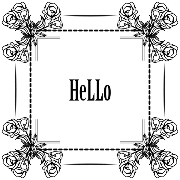 Vector illustration silhouette flower frame with various lettering hello — Stock Vector