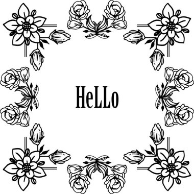 Vektör illüstrasyon tasarım kartı merhaba zarif çiçek çerçeve yazma ile