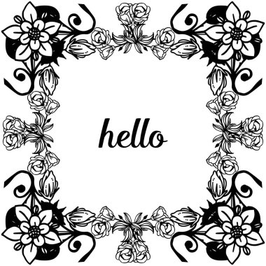 Vektör illüstrasyon tasarım kartı merhaba zarif çiçek çerçeve yazma ile