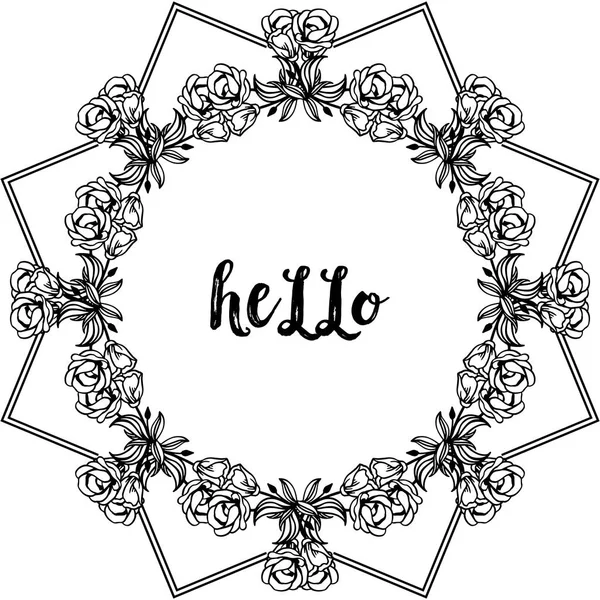 Vektör illüstrasyon tasarım kartı merhaba zarif çiçek çerçeve yazma ile