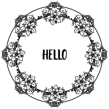Vektör illüstrasyon tebrik kartı merhaba siyah beyaz çiçek çerçeve ile