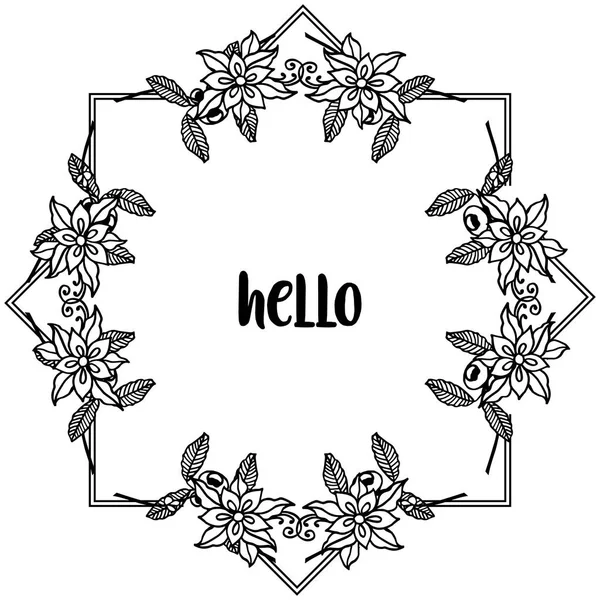 Vector illustration greeting card hello with black white flower frame — Stock Vector