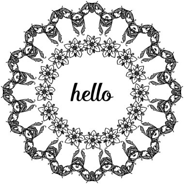 Çeşitli sevimli çiçek çerçevesi ile merhaba yazma Vektör illüstrasyon afiş