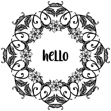 Çeşitli sevimli çiçek çerçevesi ile merhaba yazma Vektör illüstrasyon afiş