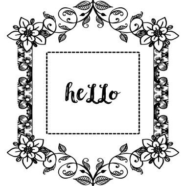 Çeşitli sevimli çiçek çerçevesi ile merhaba yazma Vektör illüstrasyon afiş
