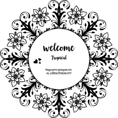 Vektör illüstrasyon çizim çiçek çerçeve tasarım için iyi gel tropikal harfler
