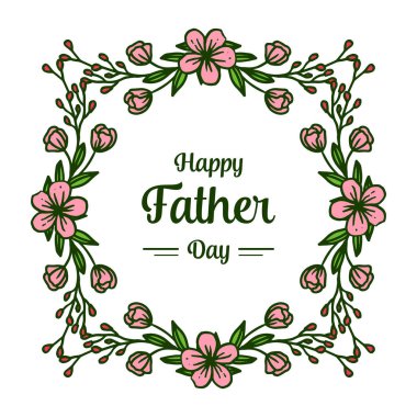 Vektör illüstrasyon mektup yeşil yapraklı çiçek çerçevesi ile baba gün mutlu