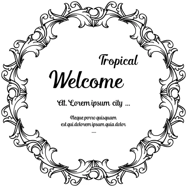 Willkommen in tropischen Schriftzügen mit Dekorblumenrahmen, für Broschüren, Poster oder Banner. Vektor — Stockvektor