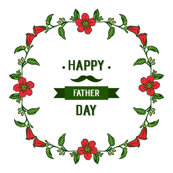Biglietto di auguri illustrazione vettoriale felice giorno del padre per cornici di ghirlanda rosso brillante — Vettoriale Stock