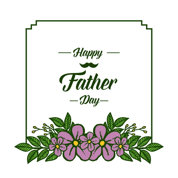 Vector illustration happy father day with purple floral frames isolated on white backdrop — Stock Vector