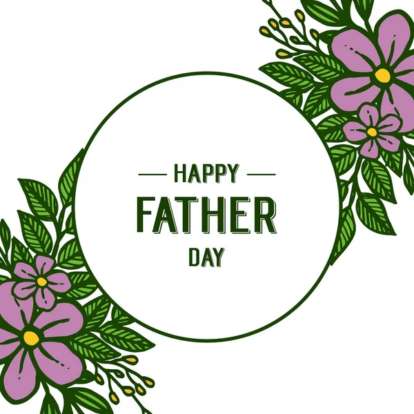 Card with purple flower, leaves, happy father day. Vector — Stock Vector