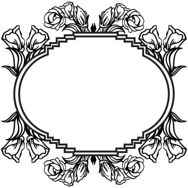 Çiçek sınır çerçevesi şablonu, siyah çiçek, düğün tebrik kartı. Vektör