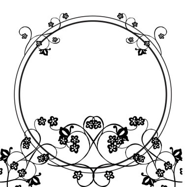 Siyah çiçekler, beyaz bir arka plan üzerinde izole vintage davetiye kartı. Vektör