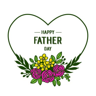 Mutlu babalar günü için kart dokusu, yeşil yapraklar ve çiçek çerçevesi, beyaz zemin üzerinde izole. Vektör