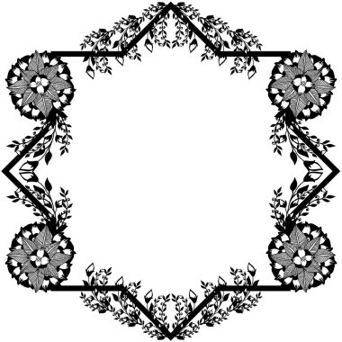 Beyaz arka plan üzerinde siyah siluet, çiçek çerçeve sanatı. Vektör