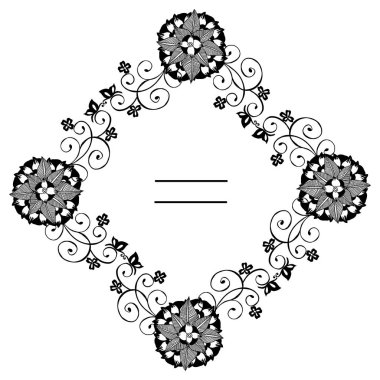 Güzel siyah çizgi sanat çerçevesi, doku çiçek. Vektör