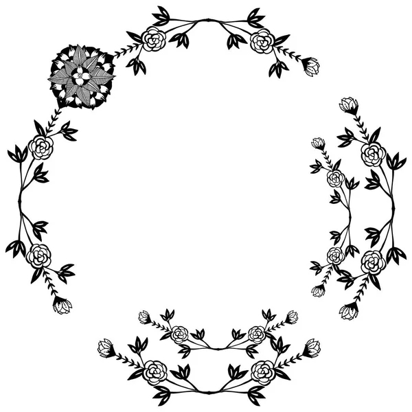 Beautiful black line art frame, texture floral. Vector