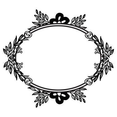 Siyah ve beyaz grafik çerçeve, davetiye kartı dekorasyonu, çeşitli çiçek ve yaprakları. Vektör