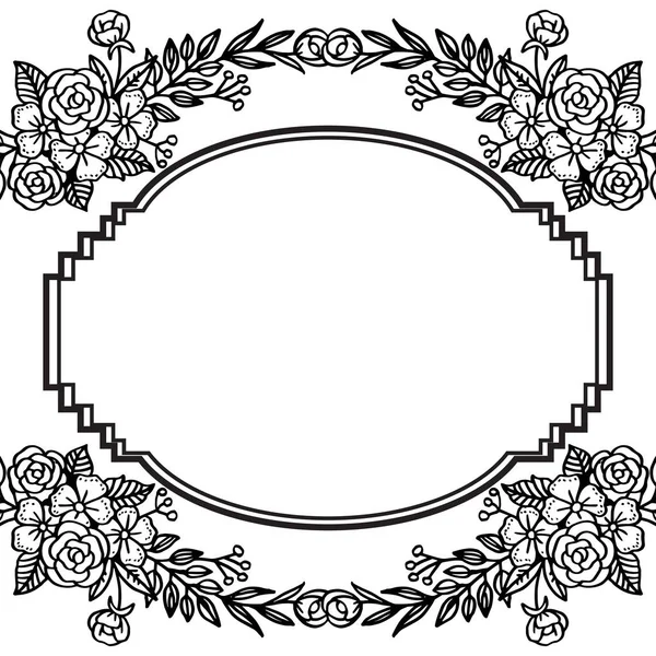 Siyah ve beyaz grafik çerçeve, davetiye kartı dekorasyonu, çeşitli çiçek ve yaprakları. Vektör — Stok Vektör