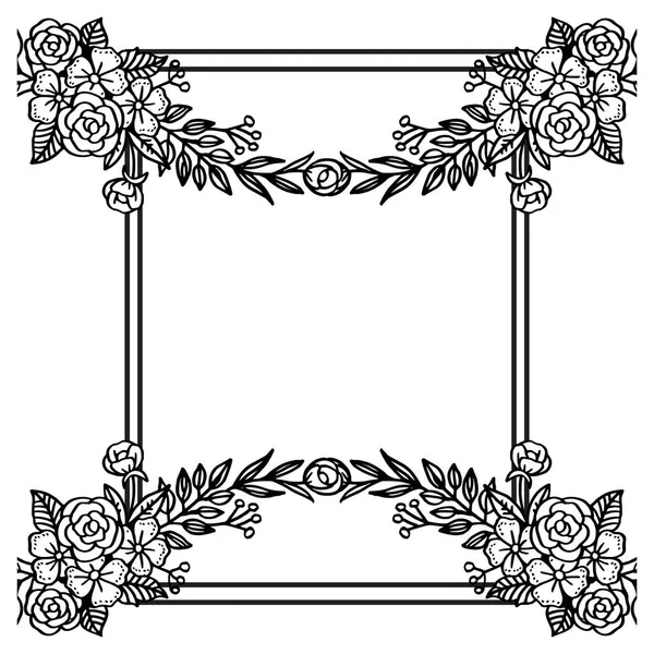 Fekete-fehér grafikai keret, dekoráció a meghívó, különböző virág és levelek. Vektor — Stock Vector