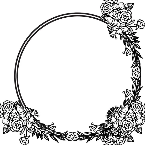 Siyah ve beyaz grafik çerçeve, davetiye kartı dekorasyonu, çeşitli çiçek ve yaprakları. Vektör