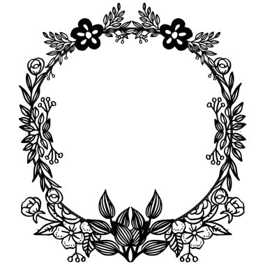 Davetiye kartı, sevimli çiçek ve yaprakları için siyah ve beyaz grafik çerçeve. Vektör