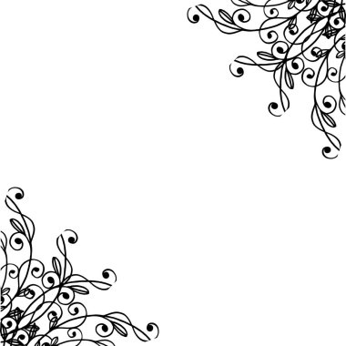 Siyah ve beyaz zarif yaprakları ve çiçekleri, çeşitli desen kartı. Vektör