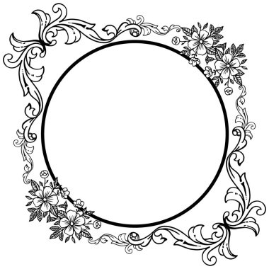 Kart için siyah beyaz çerçeveye çelenk. Vektör