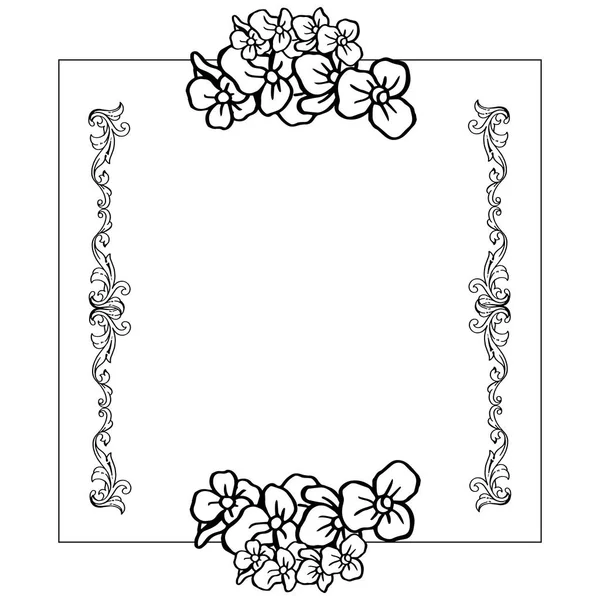 Blumenrahmen, Zeichnung mit schwarz-weißer Linienzeichnung. Vektor — Stockvektor