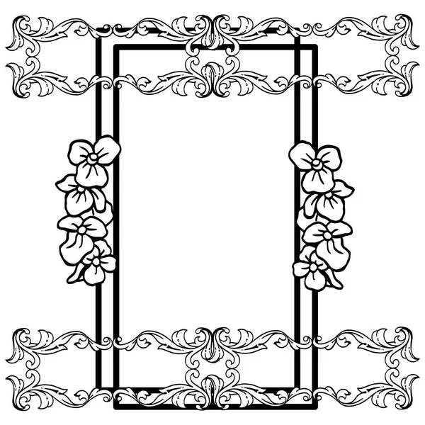 Marco de flores, dibujo con arte de línea en blanco y negro. Vector — Vector de stock