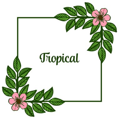 Tropikal bitkiler, yeşil yapraklar ve çiçek çerçeve ile parlak yaz şablonu. Vektör