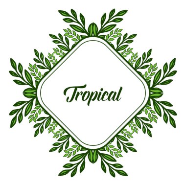 Şekil kartı tropikal, yeşil yaprakları çerçeve tasarımı. Vektör