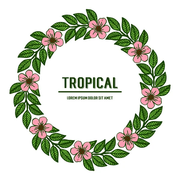 Diseño de tarjeta tropical con hermoso marco de corona de hoja. Vector — Vector de stock