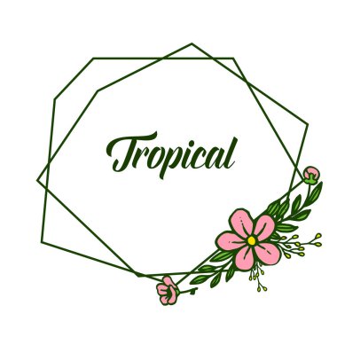 Parlak pembe çiçek çerçevesi ve yeşil yaprakları ile Şablon yaz tropikal. Vektör